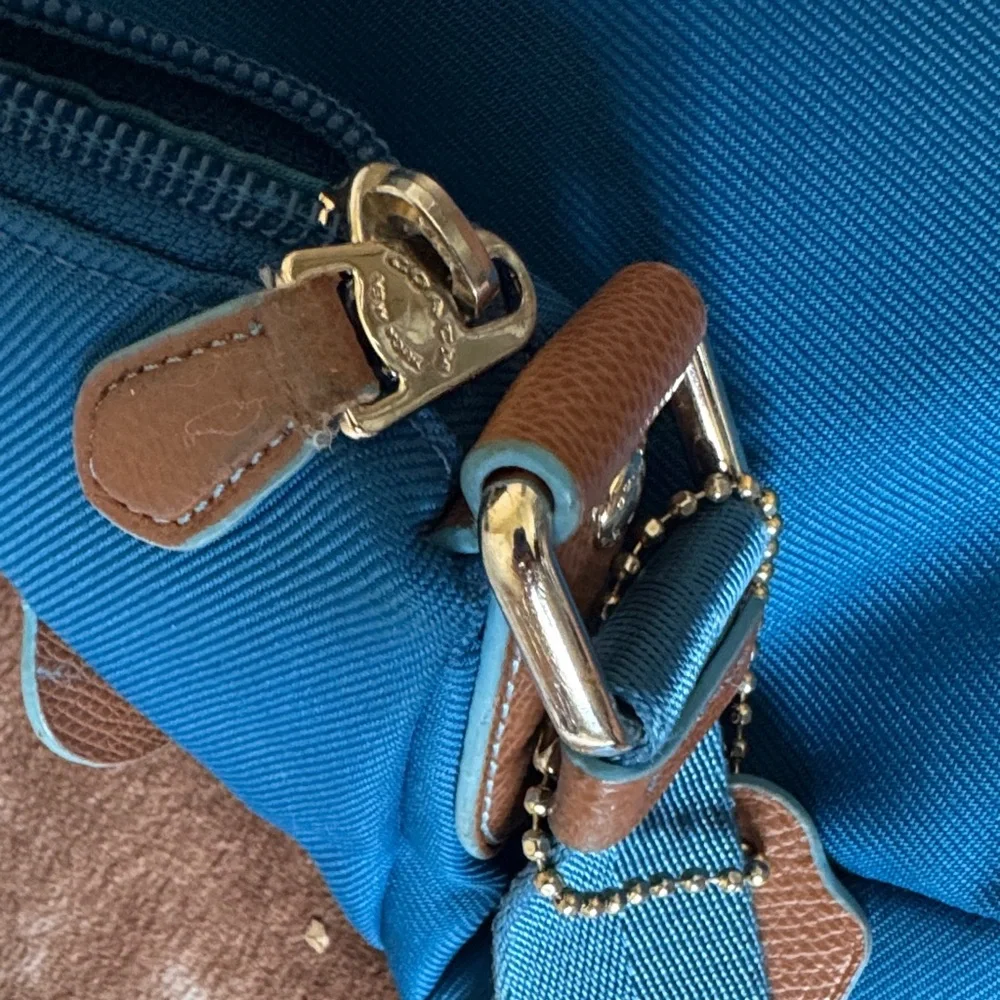 Coach Teal Nylon Crossbody with Tan Leather Trim - Picture 9 of 13